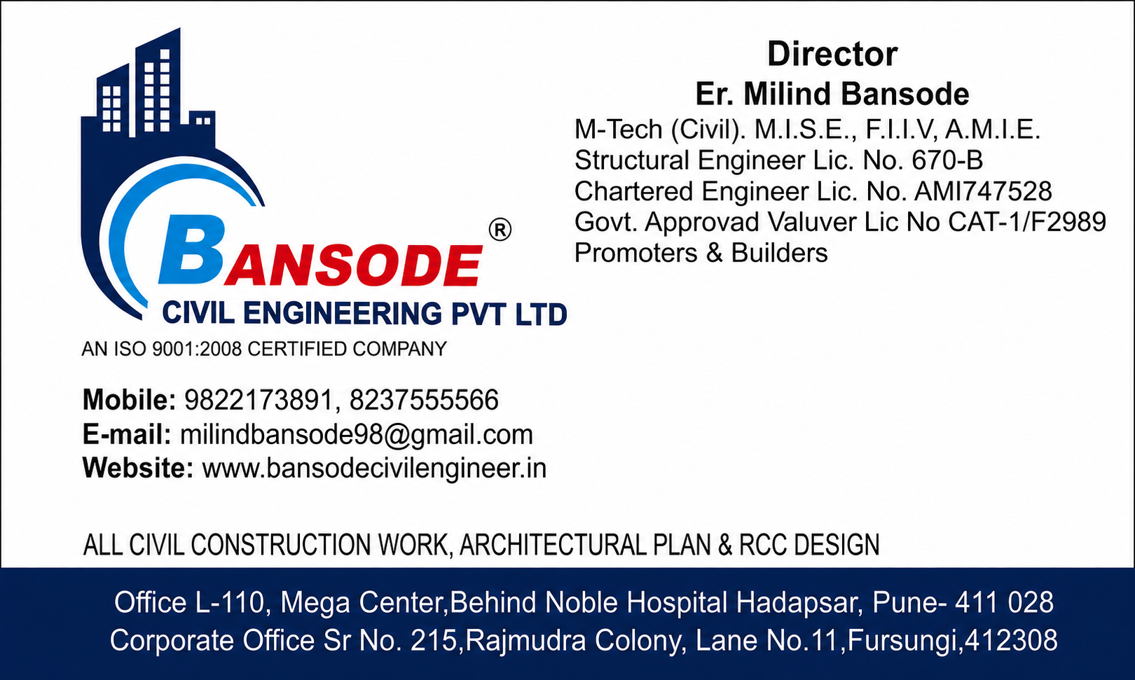 Bansode Civil Engineering Pvt Ltd Visiting Card